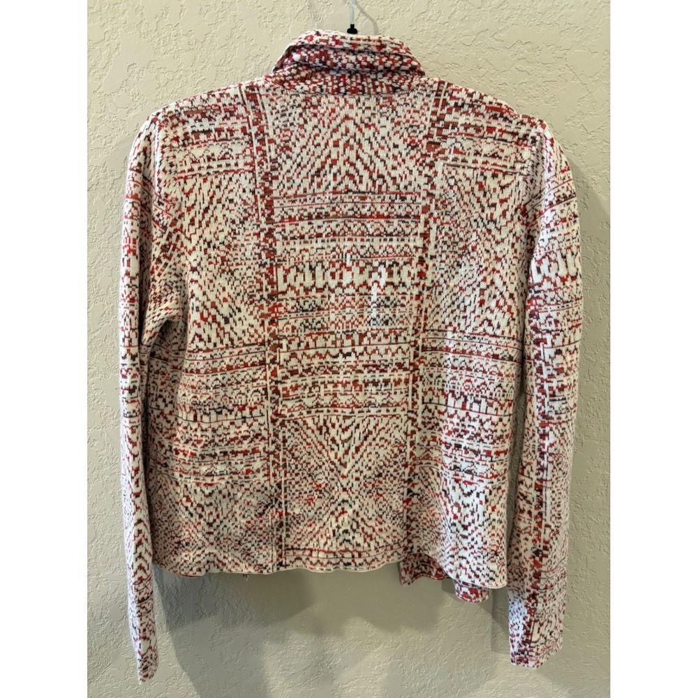 Knox Rose Womens Small Red White Intarsia Open Front Shawl Collar Cardigan - Picture 4 of 7